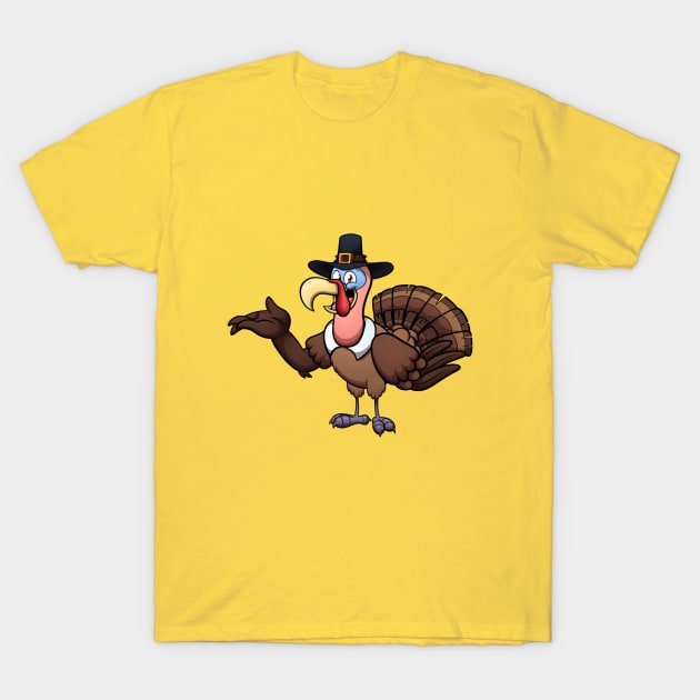 Turkey With Pilgrim Hat T-Shirt by TheMaskedTooner